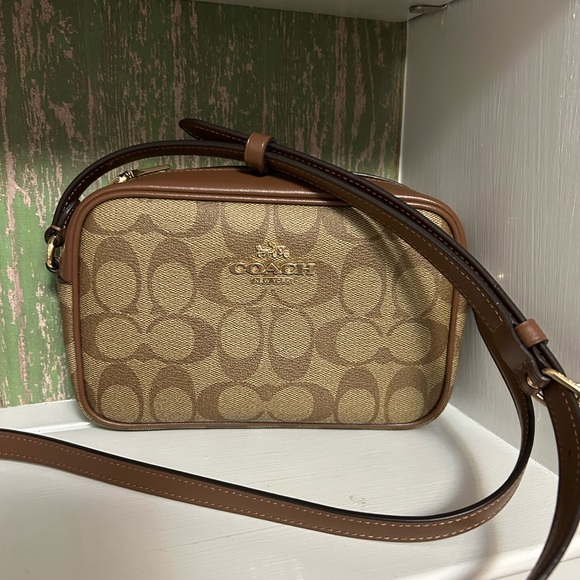 Coach Handbags - Coach Tan & Brown Signature Crossbody Bag Mini Jamie Camara